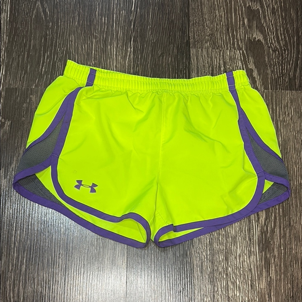 Girls youth medium neon green, purple, and gray Under Armour Shorts